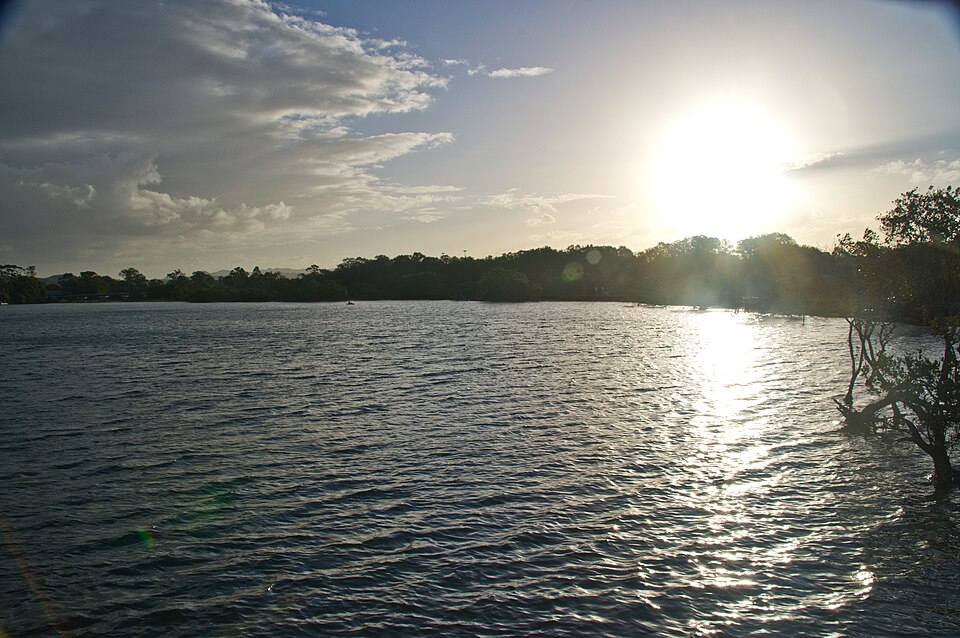 Currumbin Creek estuary — sandy shore at sunset