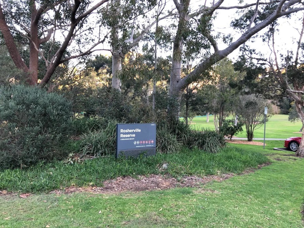 Rosherville Reserve — park entrance sign, Chinamans Beach